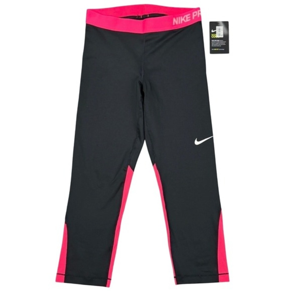 NEW Nike Pro Women's M Dri-FIT Cool Black Pink Capris Leggings Training Athletic